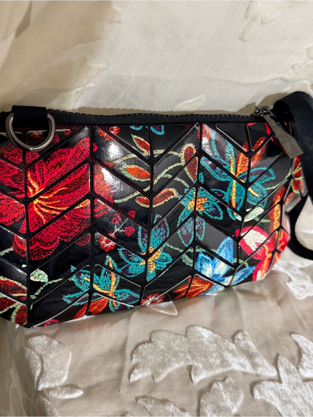 Emilio Pepe Italy Floral Geometric Mosaic Bag Black Multicolor
